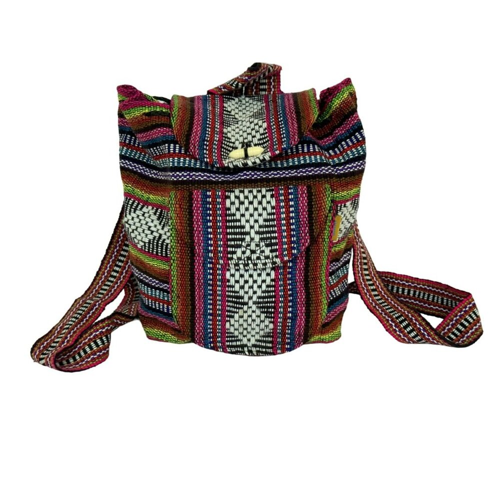 Pinzon Mini Backpack Multicolor Aztec Mexican Drawstring Boho Woven Bag NEW